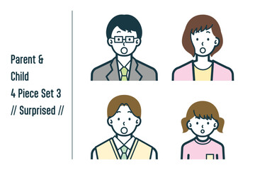 びっくりしている親子の4点セットno.3