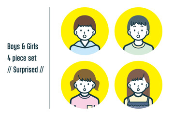 びっくりしている男の子＆女の子の4点セットno.1