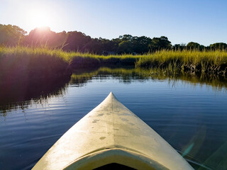 Kayak marsh landscape  in beautiful river  nature summer sunset 