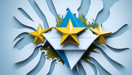 Three Gold Stars With Argentina Flag Background Illustration To Symbolize Third Star Added to Argentina's Jersey After Iconic 2022 FIFA World Cup Win In Qatar 