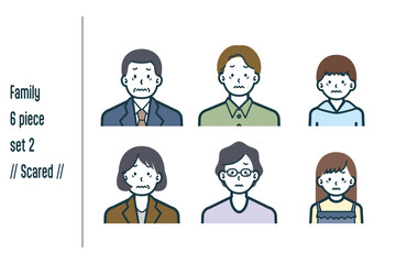 怖がっている3世代の家族の6点セットno.2