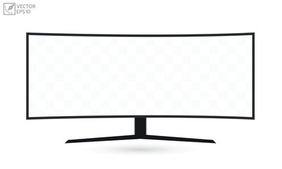 Curved monitor 4K flat screen. plasma realistic, White blank HD monitor mockup, Modern video panel white flatscreen.