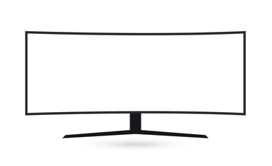 Curved screen monitor. plasma realistic, White blank HD monitor mockup, Modern video panel white flatscreen.