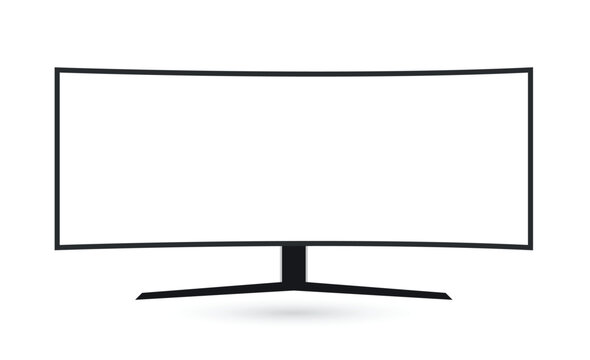 Curved screen monitor. plasma realistic, White blank HD monitor mockup, Modern video panel white flatscreen.