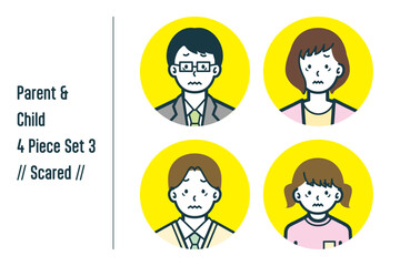 Naklejka premium 怖がっている親子の4点セットno.3