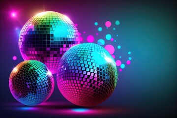 Fototapeta na wymiar illustration of shining colorful disco spheres, confetti neon colors 