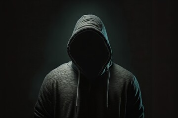 Faceless shadow person in grey hood dark mystery - obrazy, fototapety, plakaty