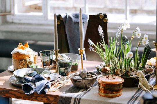 Easter decorated dining table.