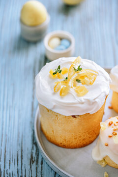 Close up Easter decorated cakes.