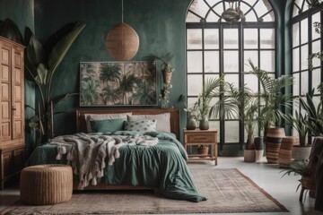 Tropical bedroom,. Generative AI