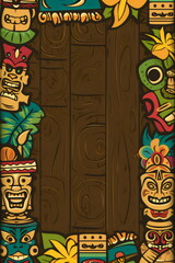 colorful tiki mask background with blank copy space, made with generative ai