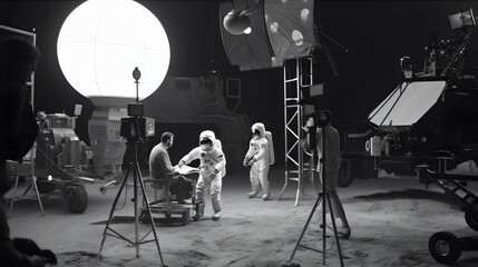 staging fake moon landing in film studio, made with generative ai