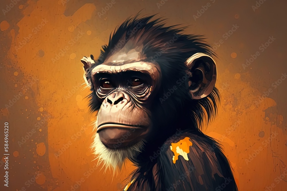 Poster portrait of a monkey in a digital painterly style generative ai