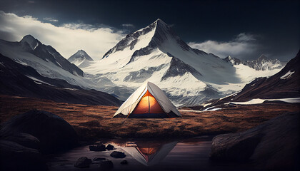 Nature beauty in tranquil camping landscape amidst wilderness generated by AI