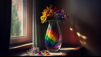 A colorful bouquet decorates a modern table indoors generated by AI