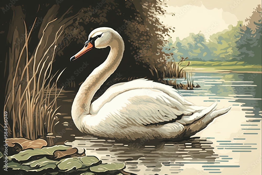 Poster brandenburg swan with a curious expression on the coast generative ai