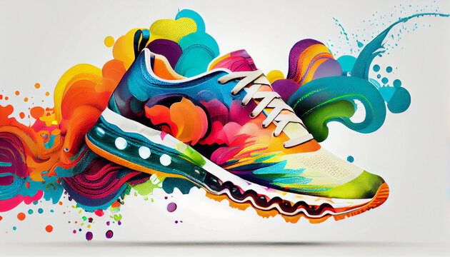 A modern multi colored abstract sports shoe generated by AI