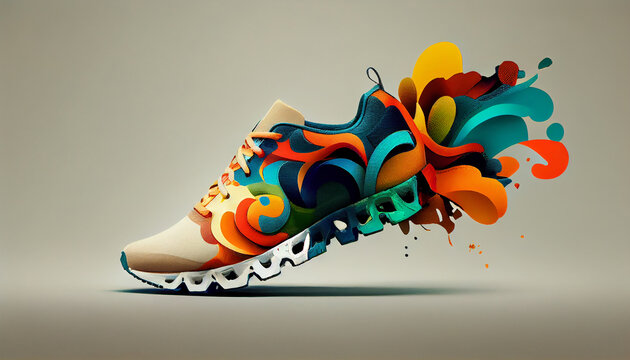 A modern sports shoe design in abstract motion generated by AI