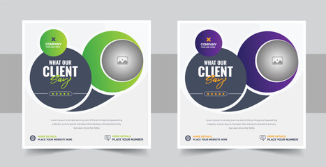 Client testimonial or customer feedback social media post or web banner template, Customer Review banner, Testimonial banner