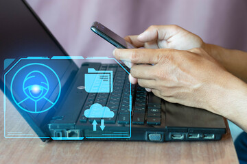 Mobile Hacker and Computer Cyber ​​Security Online data breach or identity theft