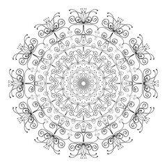 doodle mandala on a background, Mandala printable coloring book page, Mehndi henna Indian mandala flower for tatoo