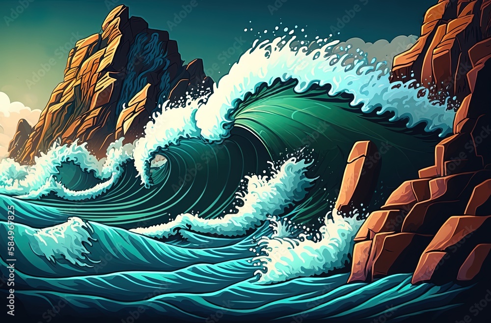 Poster crashing of waves against the rocks generative ai