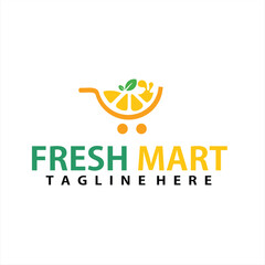a fresh fruit logo with a shopping basket in vector design