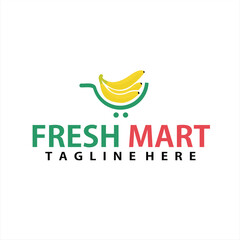 a fresh fruit logo with a shopping basket in vector design