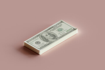 100 Dollars Isolated on a Bright Pink Background