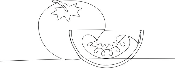 Single one-line drawing of tomatoes on the kitchen table. Herbs and spices concept. Continuous line drawing design graphic vector illustration.