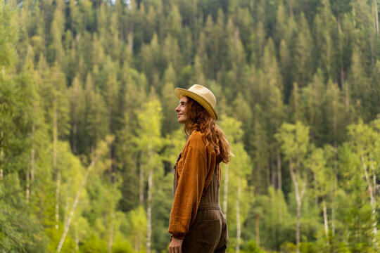 Man on forest path