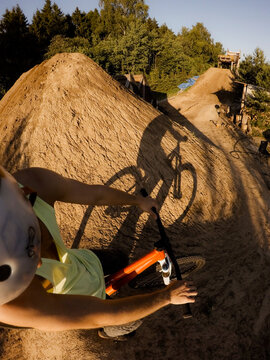 A Man On Bicycle Is Resting After Summer Riding