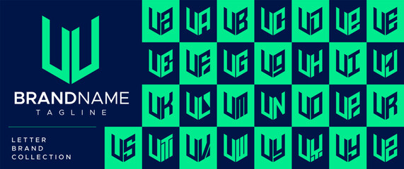 Modern line shield security letter U UU logo design set