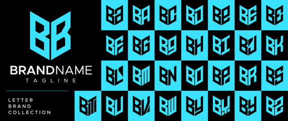  Modern line shield security letter B BB logo design set