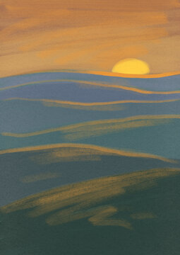 Blue in Green in Orange Sunset Scene