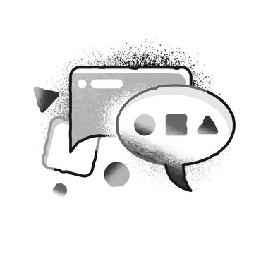 Black and white speech bubble icon. 