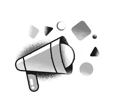 Black and white Loudspeaker illustration. 
Engaging with media.