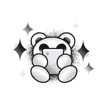 Toy teddy bear with tablet. Engaging with social influencers 