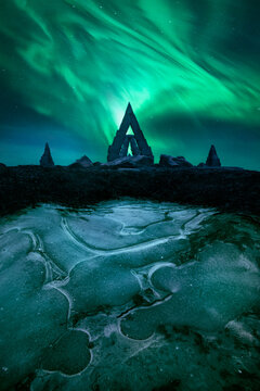 Crazy aurora in the North of Iceland in a cold day