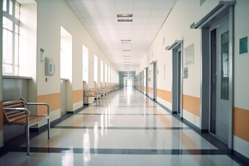 Hospital Corridor with Soft Lighting in Clinic Interior