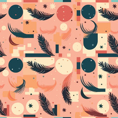 Obraz premium Whimsical Flight of Feathers - Abstract Pastel Feathers Seamless Pattern 