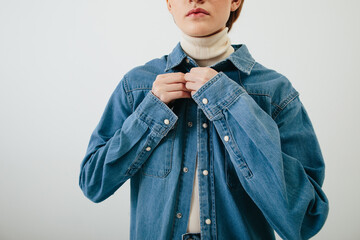 Anonymous woman in denim shirt - Fashion detail