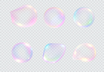 Set of realistic colorful soap bubbles. Transparent realistic soap bubbles isolated on transparent background.