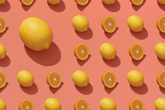 Trendy sunlight Summer pattern made with yellow lemon 