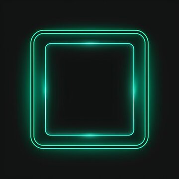 Neon rounded square frame with shining effects on dark background. Empty glowing techno backdrop. Vector illustration. generative ai