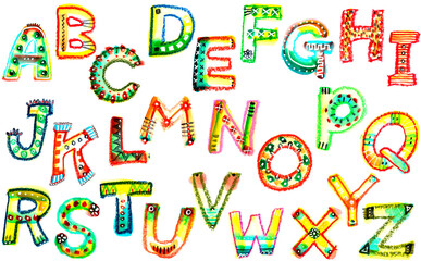 クレヨンで描いたカラフルなアルファベット大文字セットABC-Z