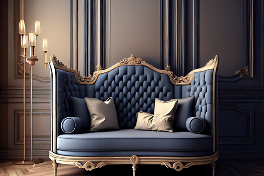 3d rendering luxury wingle sofa with classic door. Generative Ai