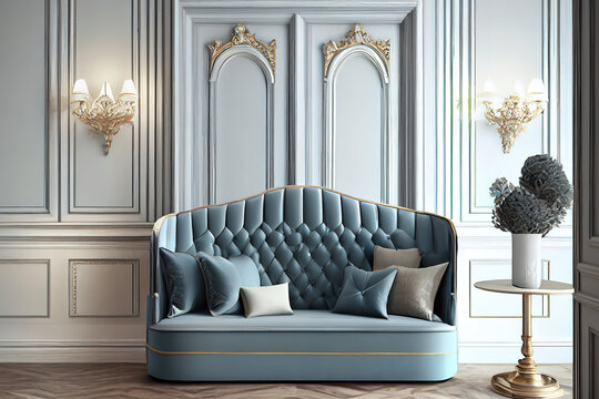 3d rendering luxury wingle sofa with classic door. Generative Ai