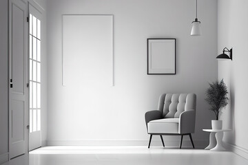 Beautiful and large living room interior with hardwood floors, fluffy rug and designer furniture. Generative Ai