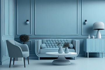 Modern living room interior with stylish comfortable sofa. Generative Ai